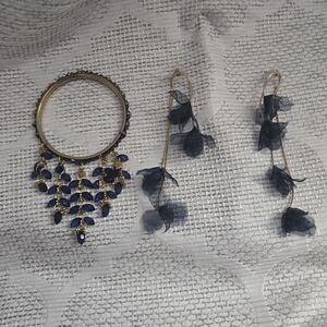 Gold Tone and Navy Blue Jewelry Set